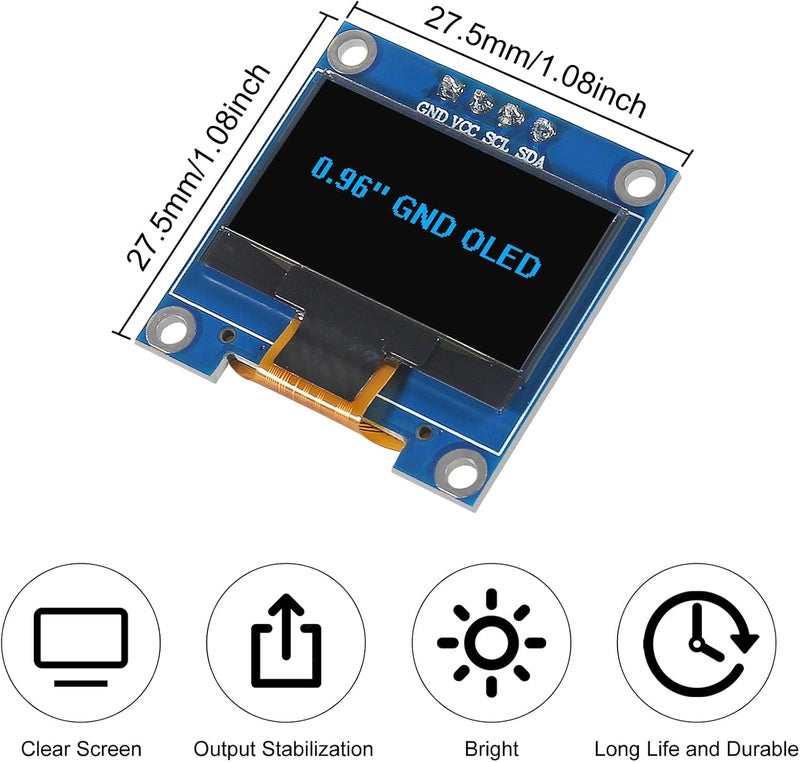 XIITIA 6pcs 0.96 inch OLED IIC I2C Display Module SSD1306 128x64 LCD Screen Driver with 30pin Dupont Cables for Arduino(Blue/GND Screen) - Image 4